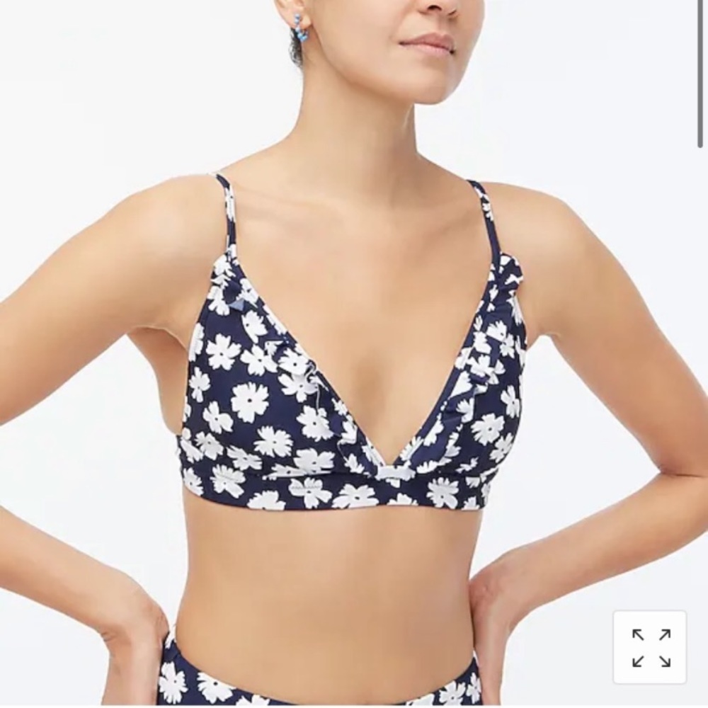 J Crew Factory Printed French ruffle bikini top AW819 antique navy